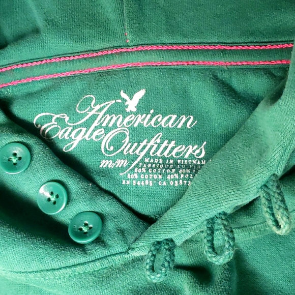 American Eagle Hoodie Size Medium Green NYC Hooded Cotton Pullover Sweatshirt - Picture 6 of 8
